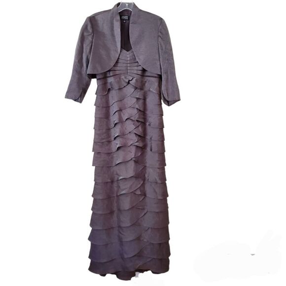 ADRIANNA PAPELL Occasions Brown Iridescent Maxi Gown & Bolero Jacket Size 6 - Picture 2 of 12